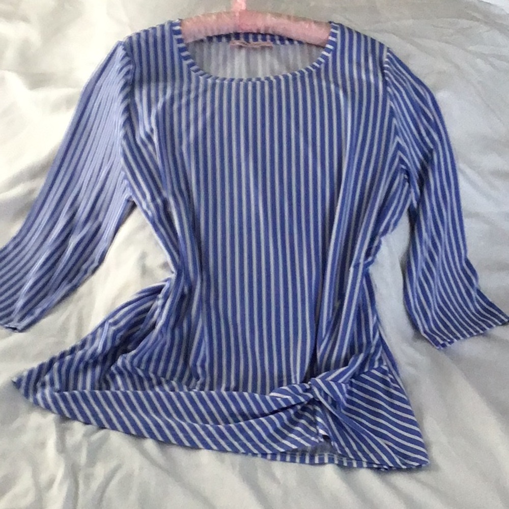 Nautical Sky Blue and white stripes ,Tunic top, Polyester/elastane, size X